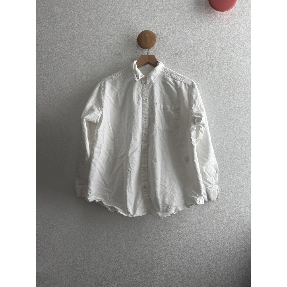 Sezane Shirt White Coton Button Down Shirt Embroidered Collar Size 36 *READ*